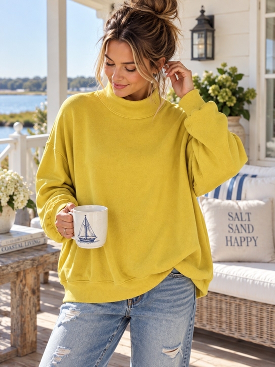 aerie Tops - aerie Relaxed Turtleneck Sweater in Lemon Yellow